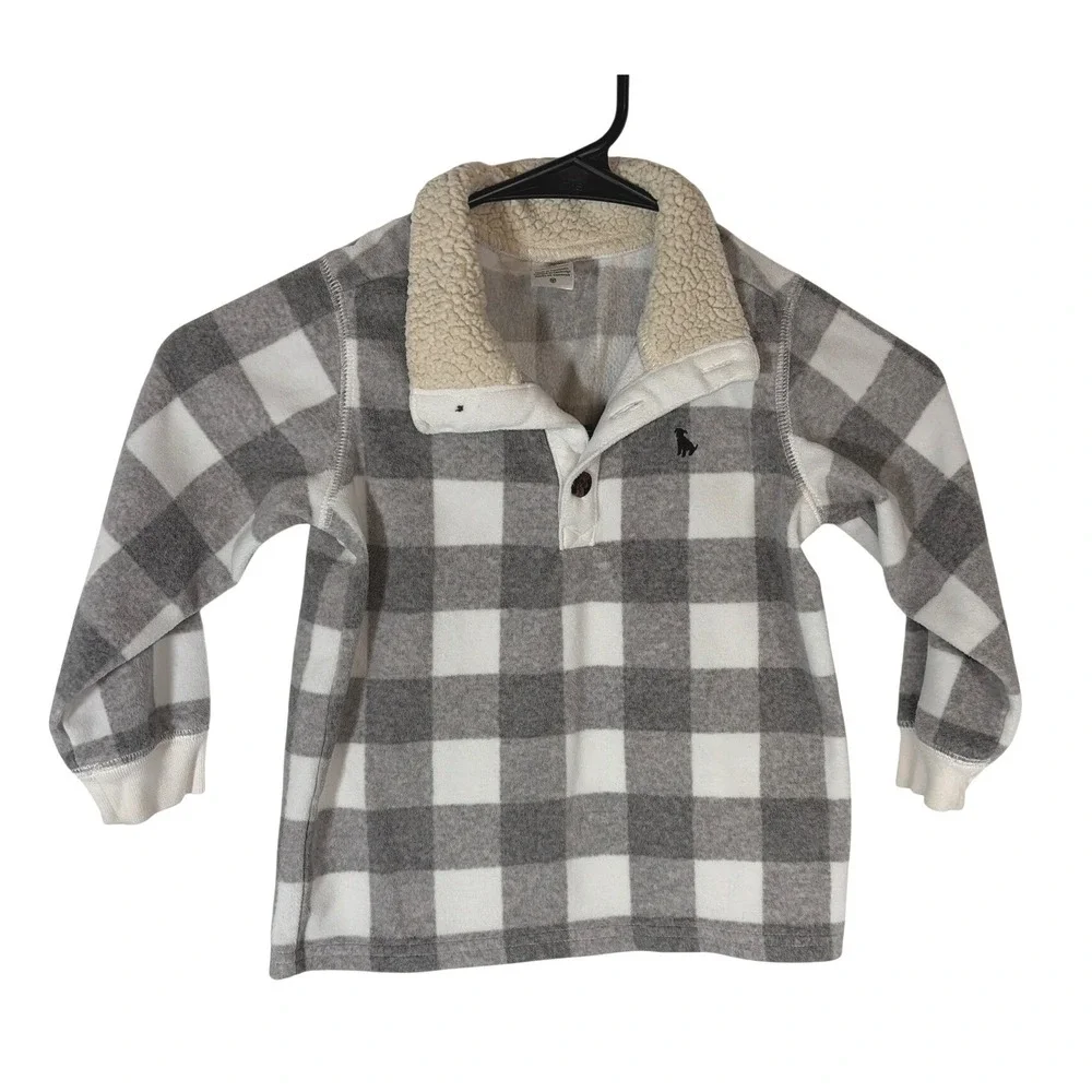 Carter's Toddler Buffalo Plaid Fleece Pullover Sherpa Collar Gray White 3T